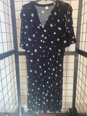 Old Navy Black Floral Button-Front Midi Dress